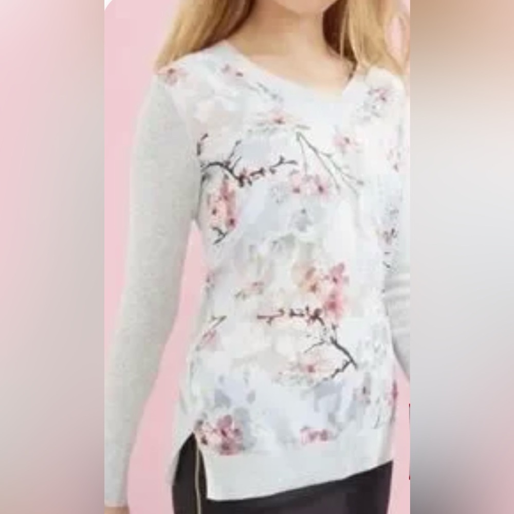 Ted Baker Gray and Pink Floral Lightweight Sweater - Size 2/XS